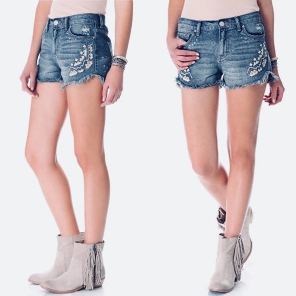 Free People Pants - Free People Embroidered Boho Aztec Denim Shorts